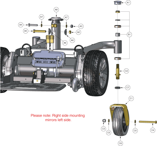 Main Frame Assembly, Rear / Caster Assembly parts diagram