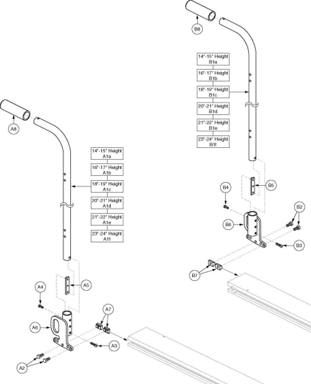 Back Cane Assembly - Quick Release/tilt, Dual Fastener parts diagram
