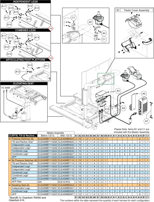 Table - Curtis, Tilt & Recline, Hardware parts diagram