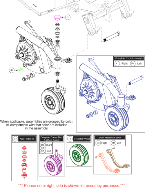 Front Caster Arm With Motor - Jazzy Air 2.0 parts diagram