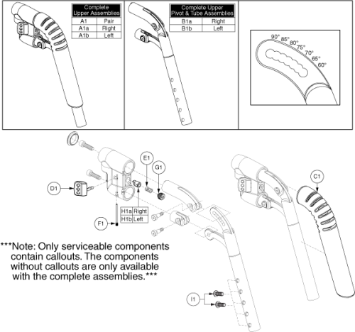 Angle Adjustable Swing-away Upper, 60 - 90 parts diagram