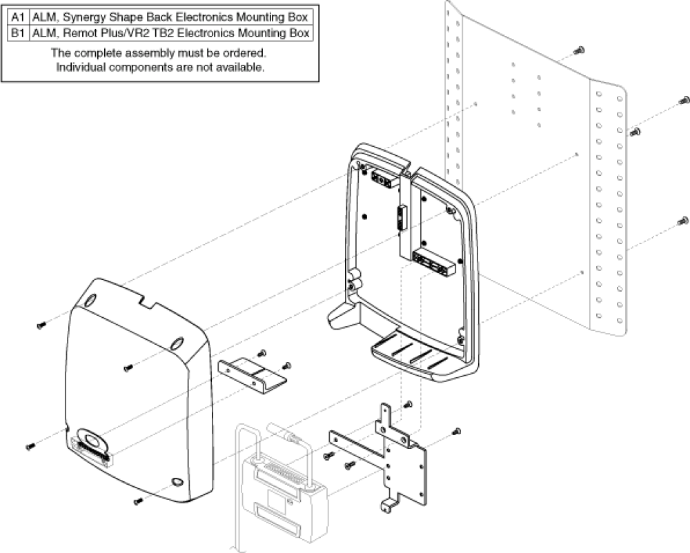 Electronics Box - Alm - Solid Back Plate/ Cane Mount parts diagram