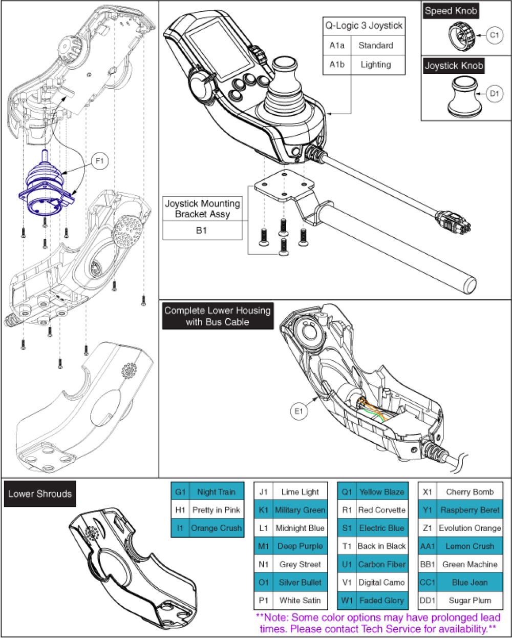 Q-logic 3 Joystick, Components, & Shrouds parts diagram