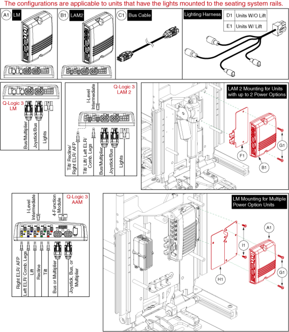Q-logic 3 Lighting Modules & Hardware parts diagram