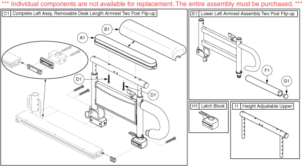 Armrests - 2 Post Flip Up, Desk, Left, Textured parts diagram