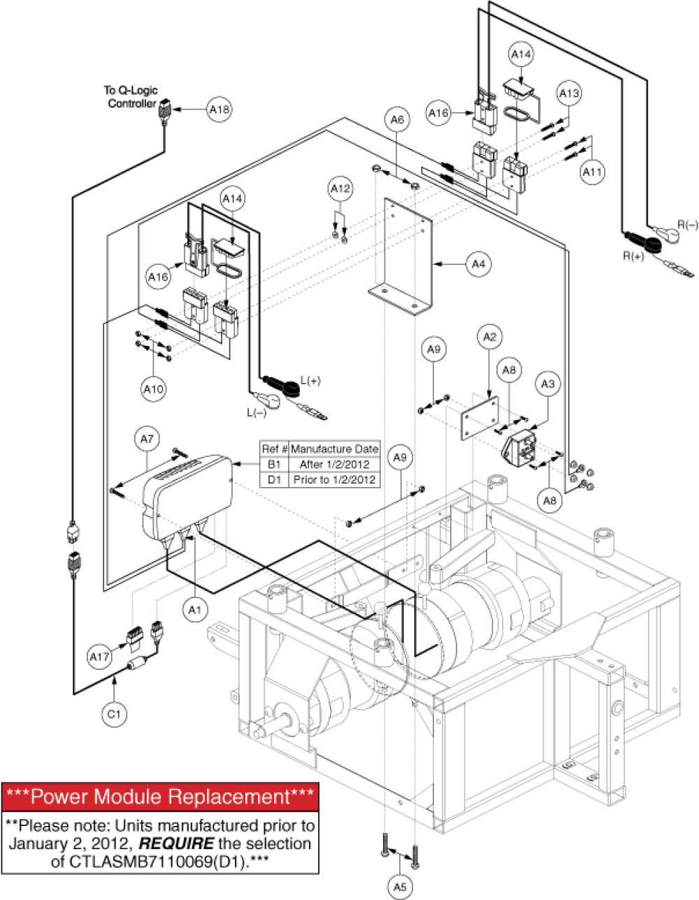 Utility Tray Assembly - Q-logic, 2-battery parts diagram