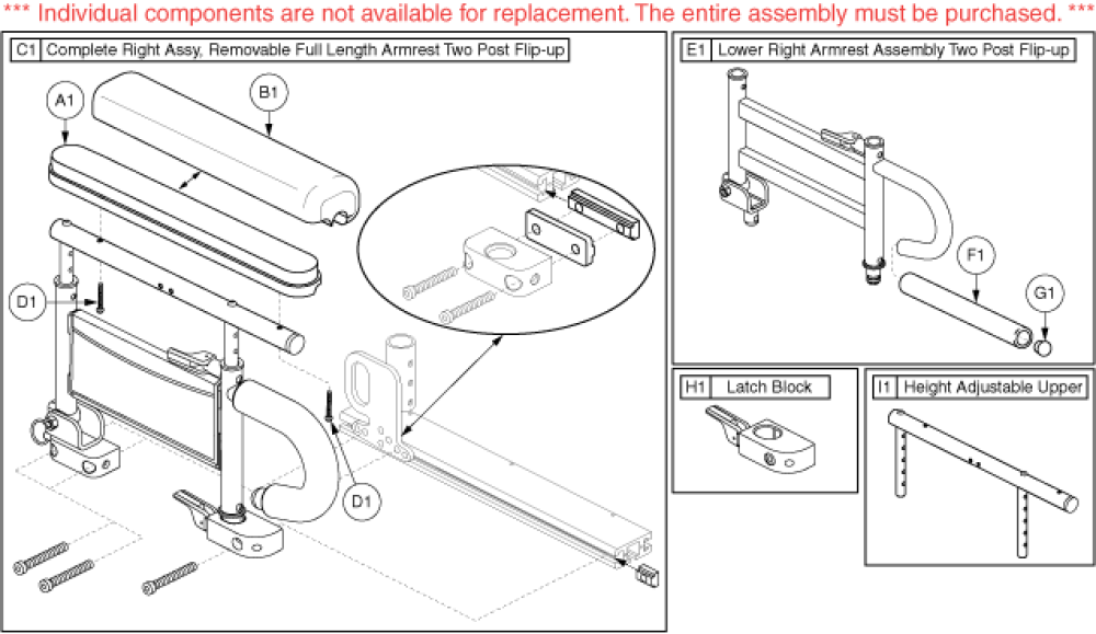 Armrests - 2 Post Flip Up, Full, Right, Textured parts diagram