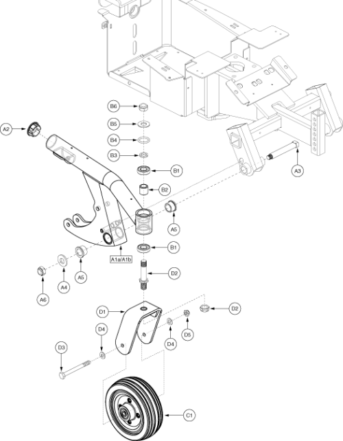 Front Caster Arm Assembly Gen. 1 parts diagram