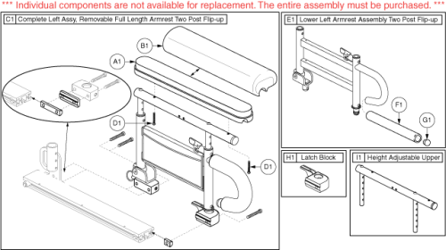 Armrests - 2 Post Flip Up, Full, Left, Textured parts diagram