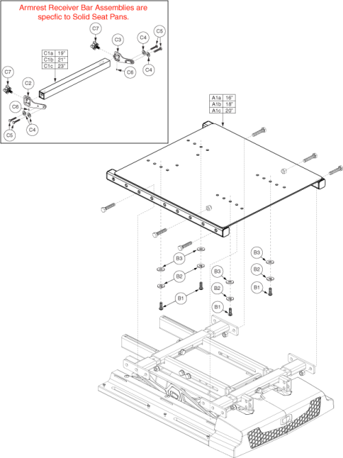 Tb3 Lift Only Seat Pans - Hi-back, Ss, 115 Ltd Recline parts diagram