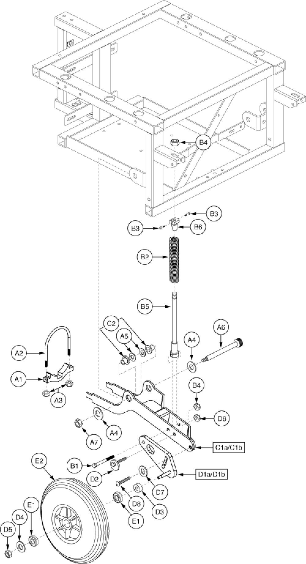 Anti-tip Assembly - Synergy Seat With Tilt/recline parts diagram