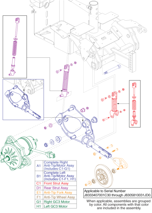 Anti-tip Assembly W/motor - Gc/gc2, Gen 3 parts diagram