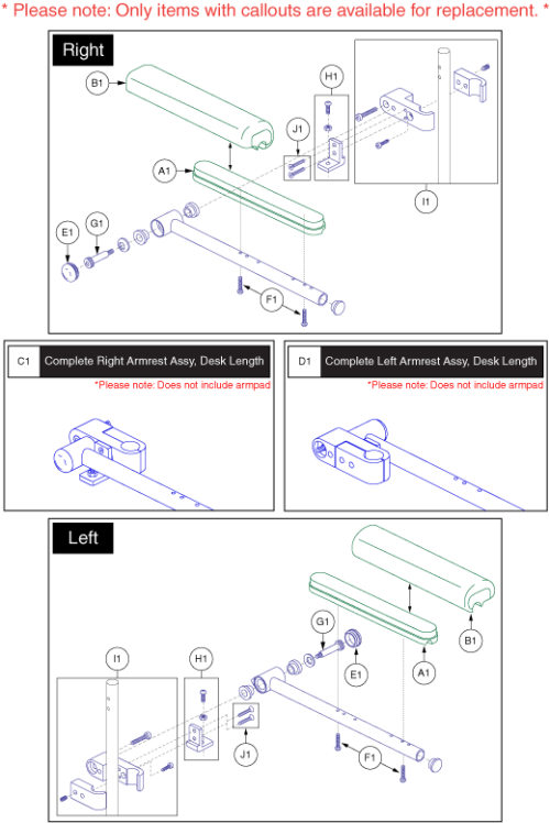 Flip Up, Desk Length L&r parts diagram