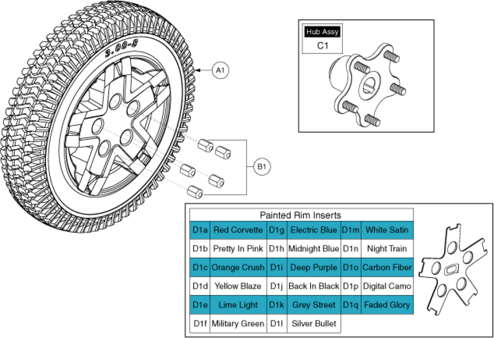 Run Flat Drive Wheel, Silver Rim With Color Rim Insert parts diagram