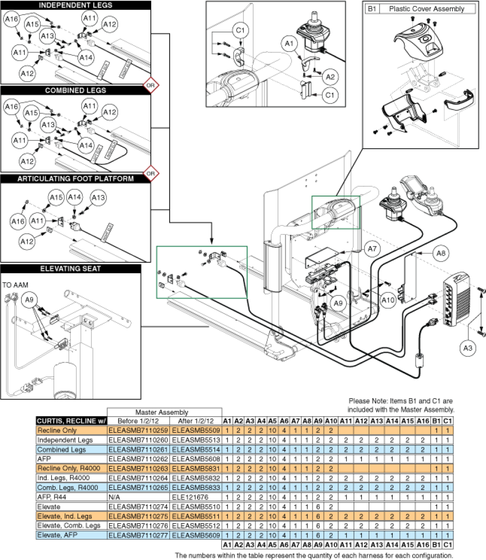 Table - Curtis, Recline, Hardware parts diagram