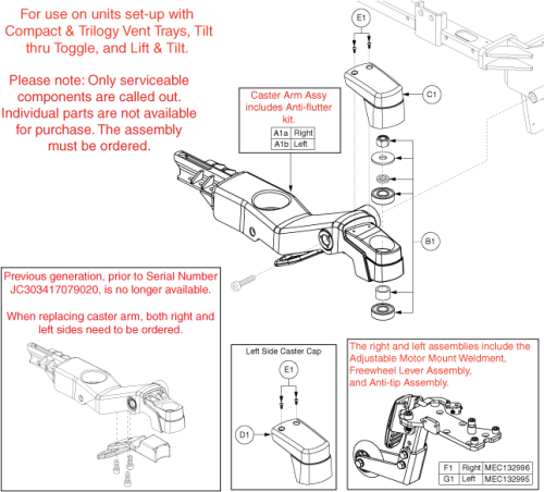 Caster Arm W/adjustable Motor Mount, Anti-tip, & Freewheel parts diagram