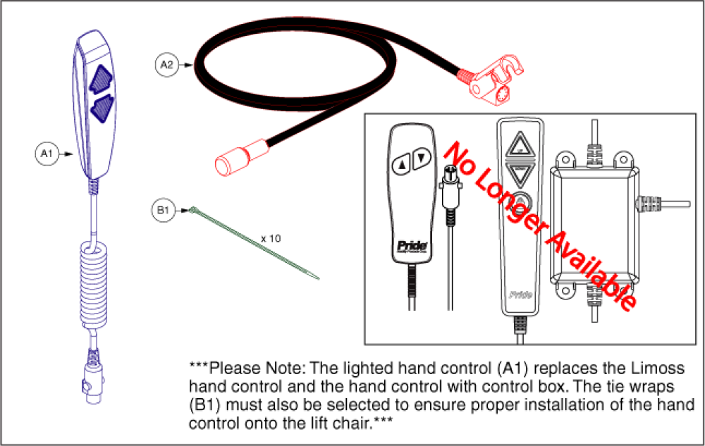 Kit120002 - Lighted Hand Control W/2' Ext. Retrokit parts diagram