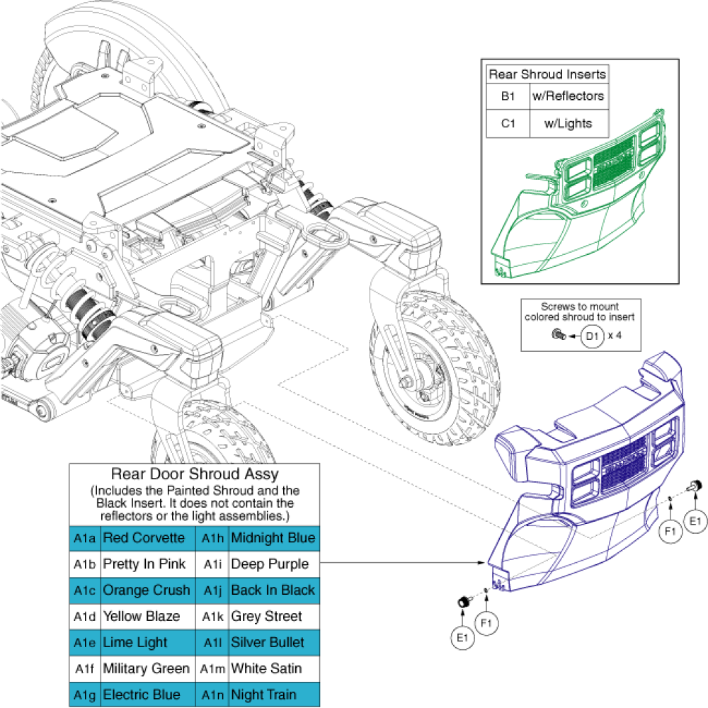 4front Rear Door Shroud With & Without Lights parts diagram