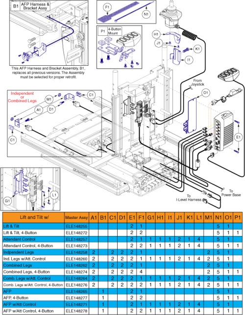 Reac W/i-level Q-logic 2 Elect. - Lift & Tilt Hardware parts diagram