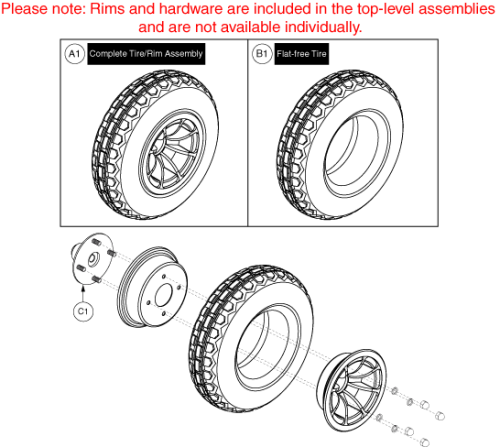 Drive Wheel Assy - Black Rim, Flat-free parts diagram