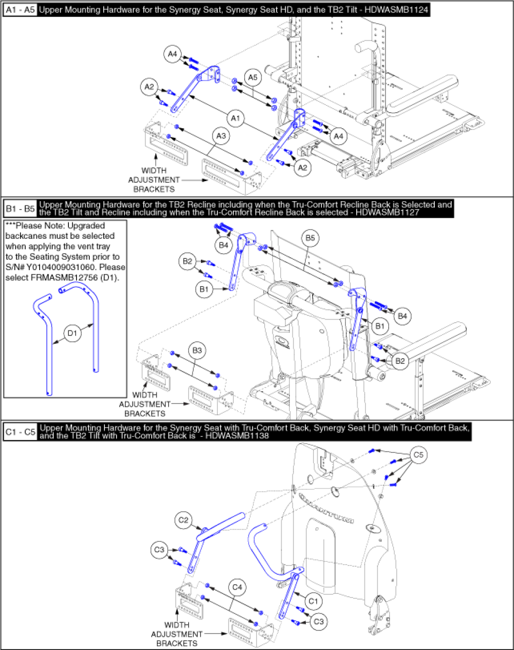Articulating Vent Tray Upper Mounting Hardware parts diagram