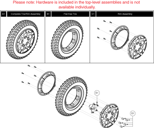 Drive Wheel Assy - Silver Rim, Flat-free parts diagram