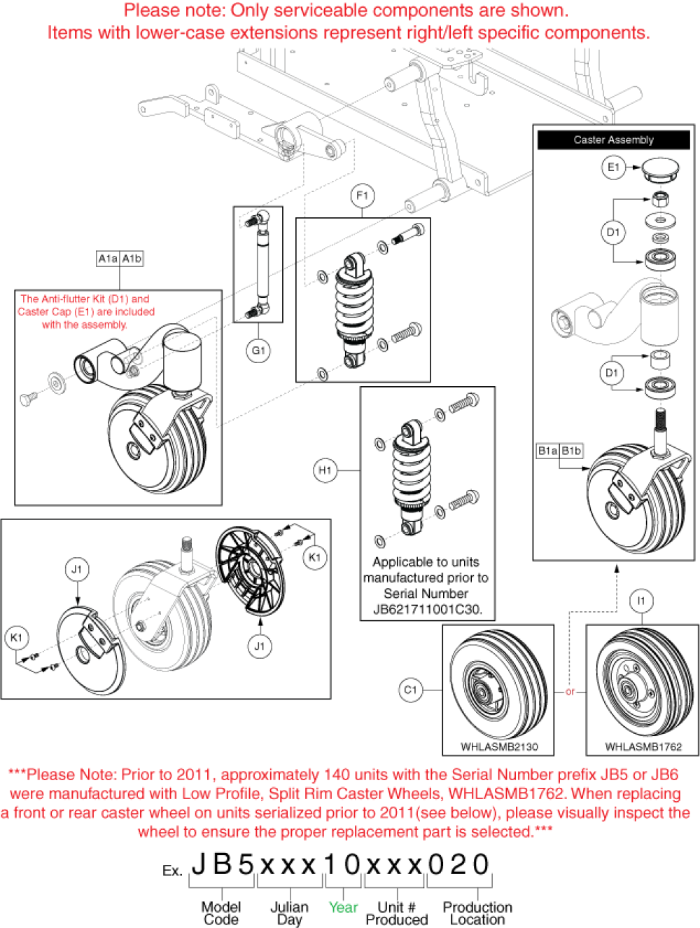 Front Caster Arm Assy - Standard parts diagram