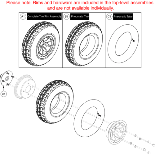 Drive Wheel Assy - Black Rim, Pneumatic parts diagram