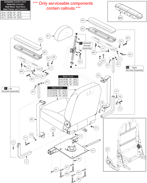Comfort Seat - Black, Ht/dpt Adj W/clover Leaf Seat Frame parts diagram