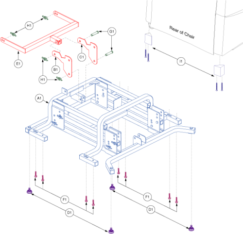 Lift Mechanism - Trendelenberg Chairs parts diagram