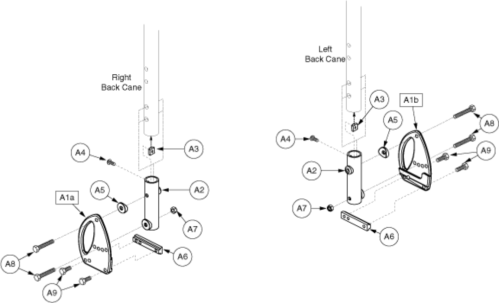 Back Cane Angle Adjustable Bracket parts diagram