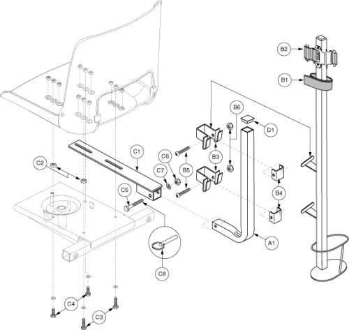 Cane/crutch Holder - Molded Plastic Seat parts diagram