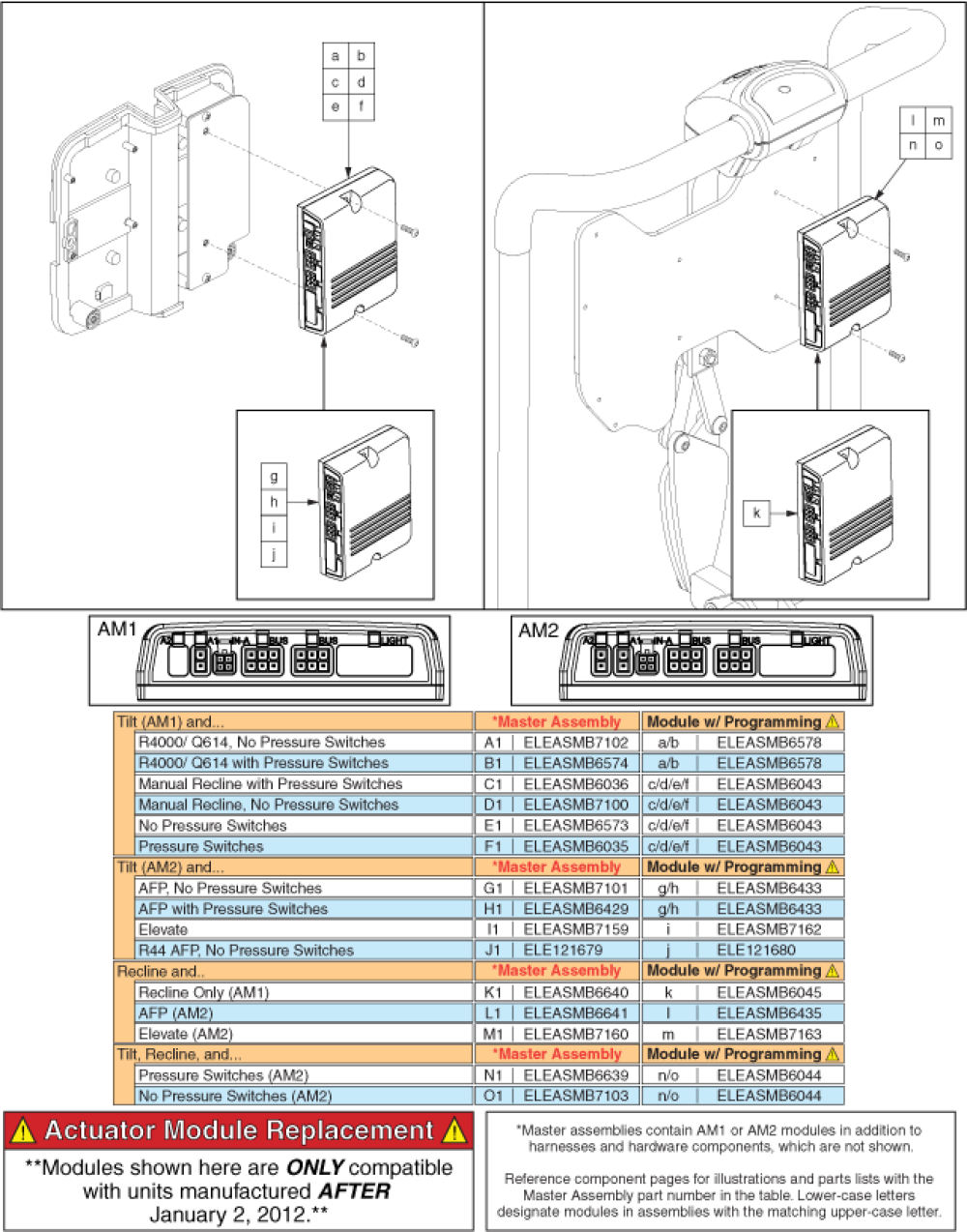 Table - Am1/ Am2, Master Level, After 1/2/12 parts diagram