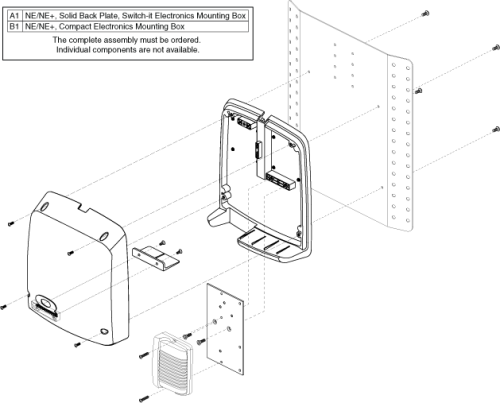 Electronics Box - Ne/ Ne+ - Solid Back Plate/ Cane Mount parts diagram