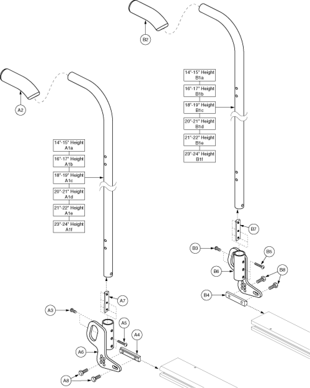 Back Cane Assembly - Dual Fastener parts diagram