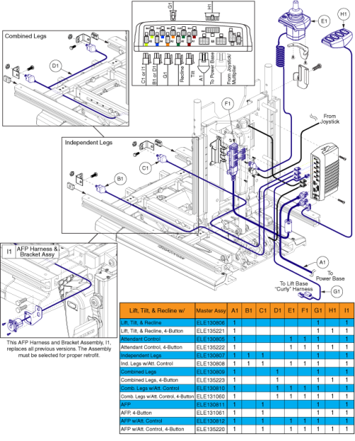 Tb3 Q-logic 2 Harnesses, Lift, Tilt, & Recline parts diagram