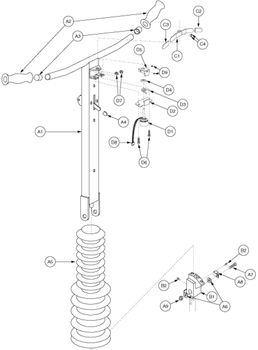 Frame Assembly - Tiller, Gen 1 parts diagram