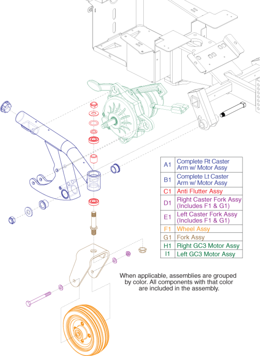 Front Caster Arm With Gc3 Motor parts diagram