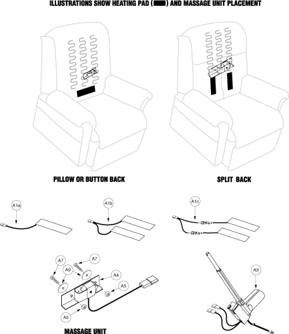 Assembly - Heat And Massage Option (gen. 1) parts diagram
