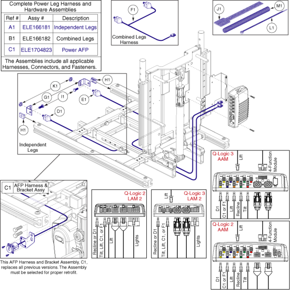 Tb3 Powered Legrest Harnesses And Mounting Hardware parts diagram