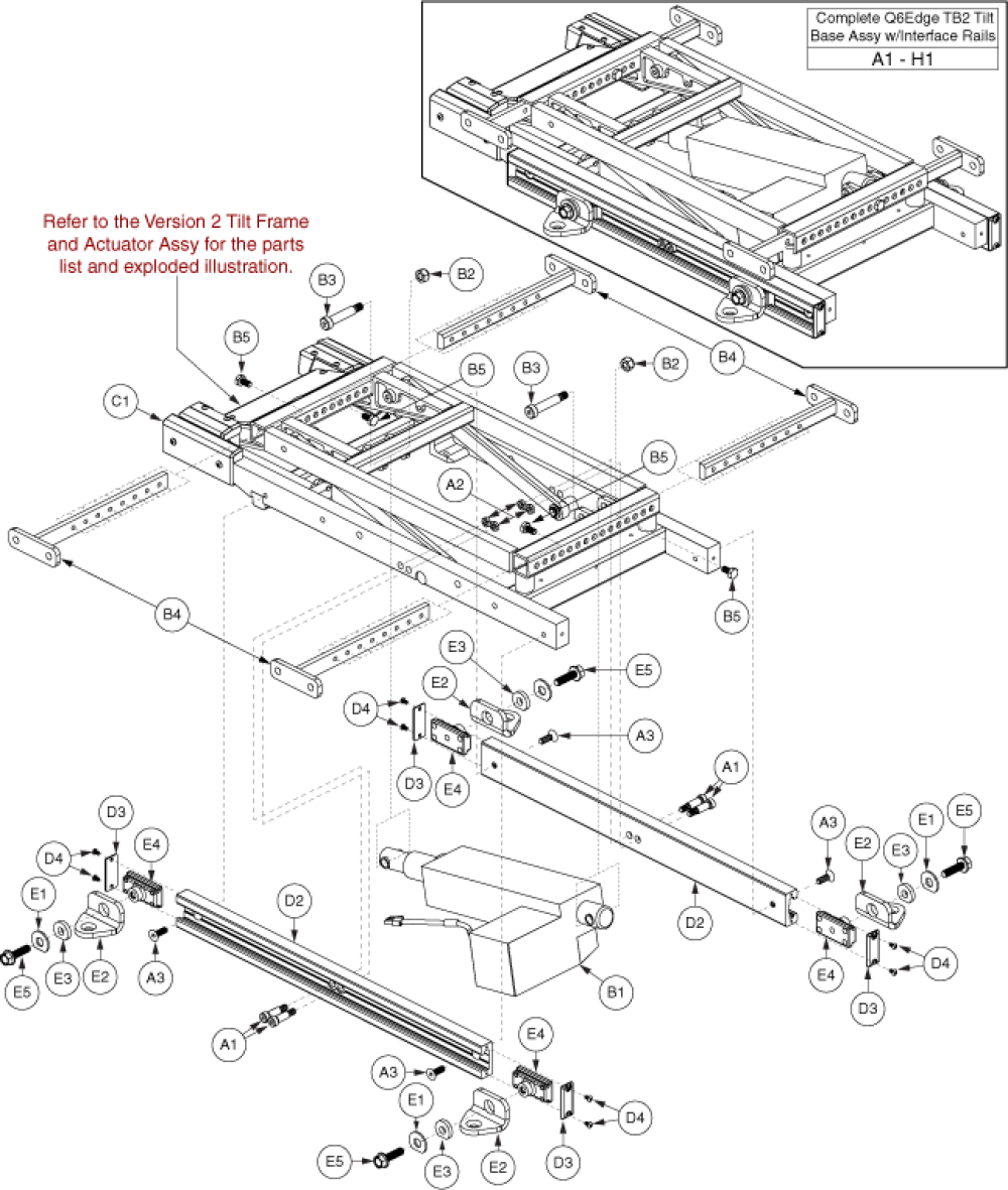 Tb2 Edge Tilt Base Assy W/actuator, & Slider Interface parts diagram