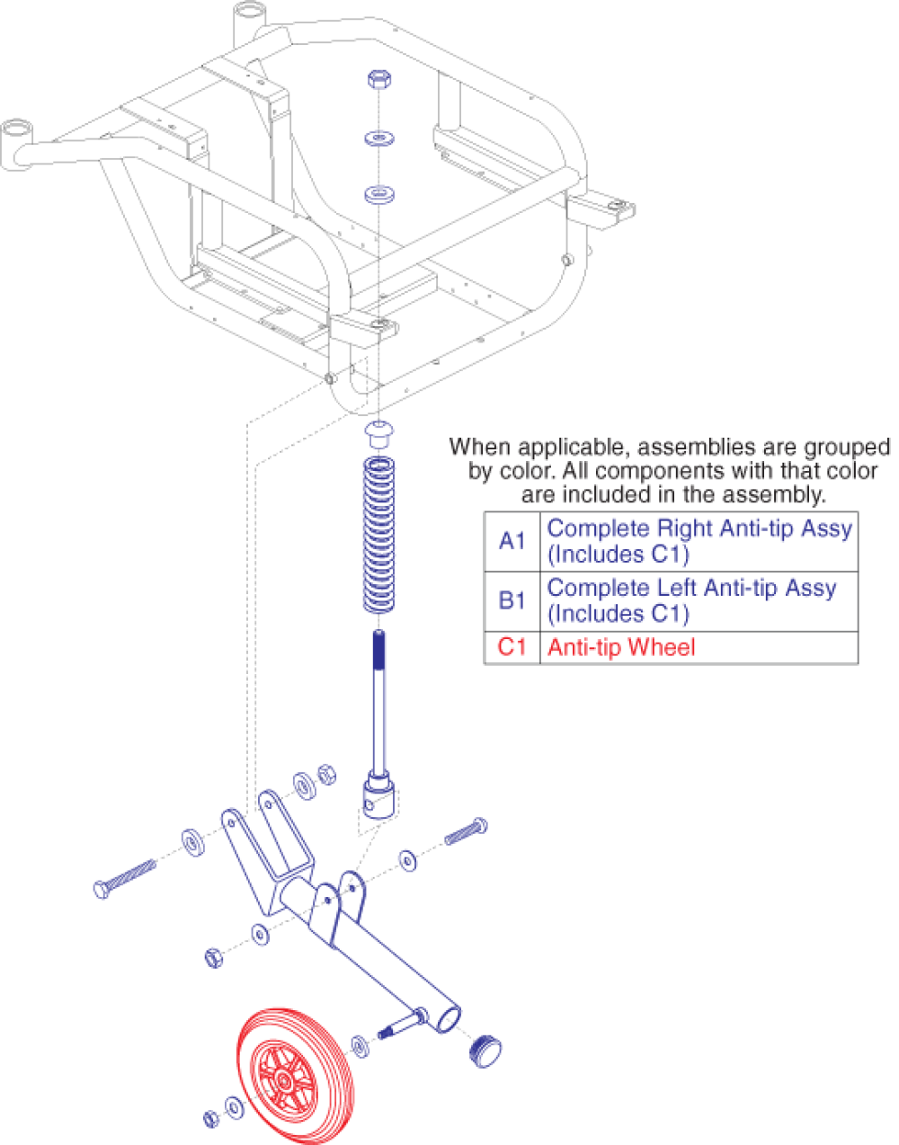 Anti-tip Assembly - Black Wheel parts diagram