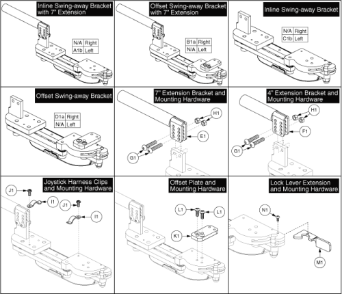 Swing-away Joystick Brackets And Components parts diagram