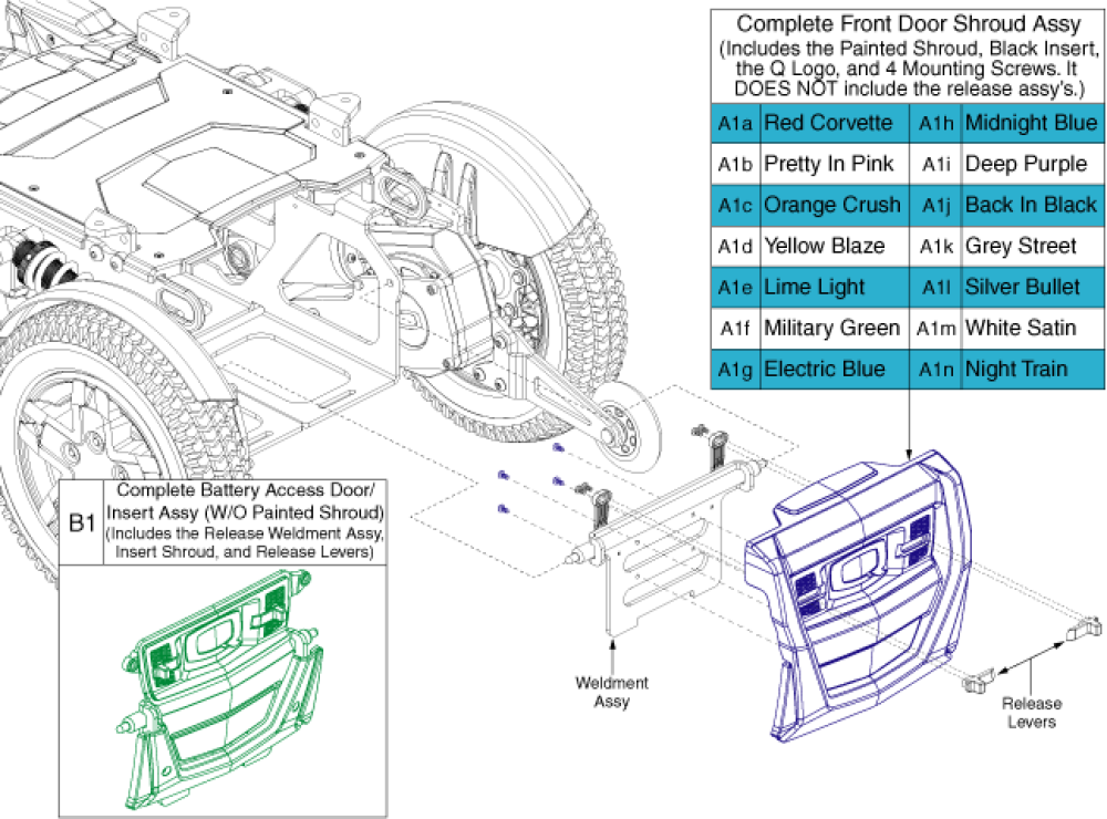 4front Front Door Shroud & Battery Access Bracket parts diagram
