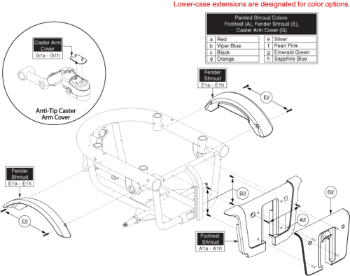 Footrest And Anti-tip Caster Cover Shrouds parts diagram