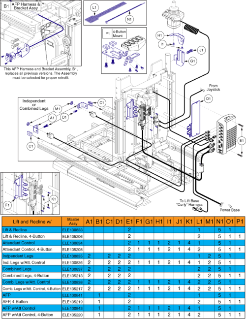 Tb3 Q-logic 2 Hardware, Lift & Recline parts diagram