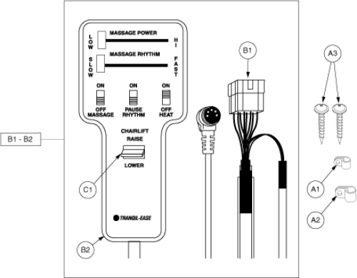 Hand Controls - Deluxe Heat And Massage, Standard parts diagram
