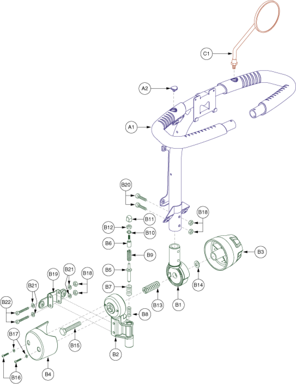 Frame Assembly - Tiller parts diagram