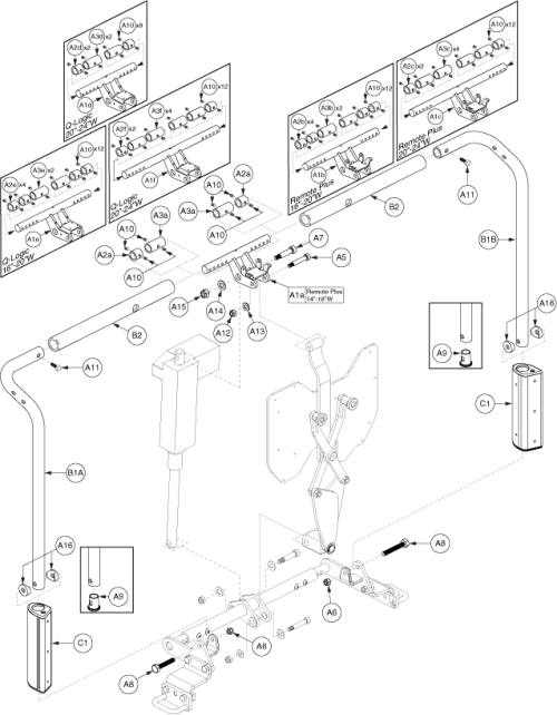 Tb2 Recline - Endo/meso Back Canes, Remote Plus/q-logic parts diagram