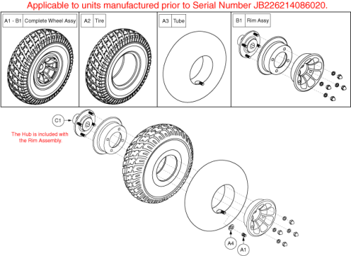 Wheel Assembly - Pneumatic, Prior To S/n Jb226214086020 parts diagram